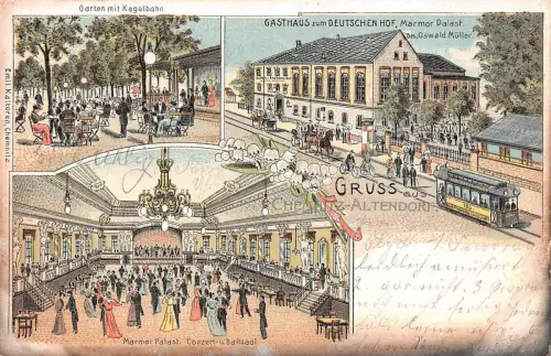 Chemnitz - Altendorf Restaurant zum Deutschen Hof Marmor Palast Litho Postkarte