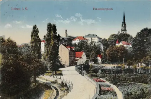 Funkenburgteich in Löbau Sachsen Postkarte AK 1928