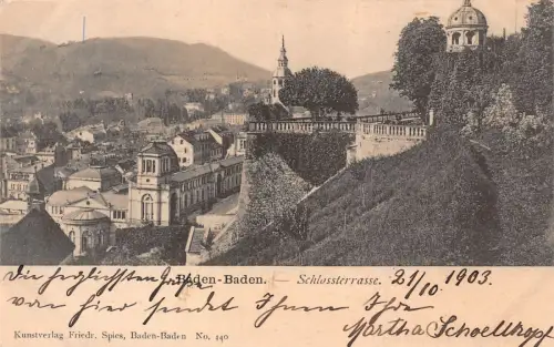 Baden-Baden Schlossterrasse Baden-Württemberg Postkarte AK 1903