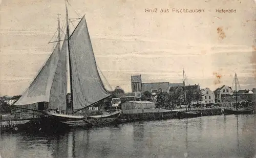 Gruß aus Fischhausen mit Hafenbild Ostpreußen Postkarte AK 1915