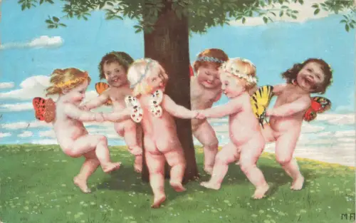 Nackte tanzende Engel Künstler Postkarte 1924