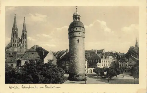 Peterskirche und Nicolaiturm in Görlitz Sachsen Postkarte AK