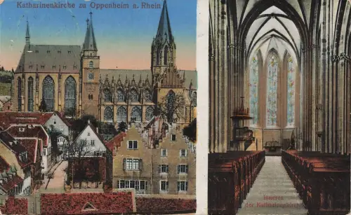 Ansicht und Inneres Katharinenkirche Oppenheim Rheinland-Pfalz Postkarte AK 1925