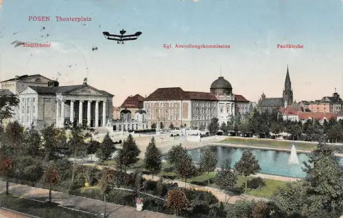 Posen Theaterplatz Stadttheater Kgl. Ansiedlungskommission Paulikirche AK 1915
