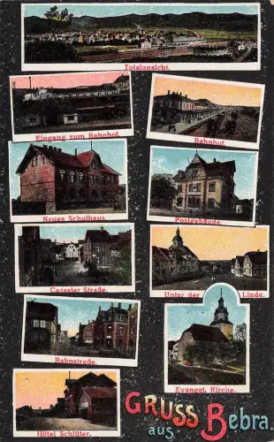 Gruss aus Bebra Panorama mit Bahnhof und Hotel Hessen Postkarte AK