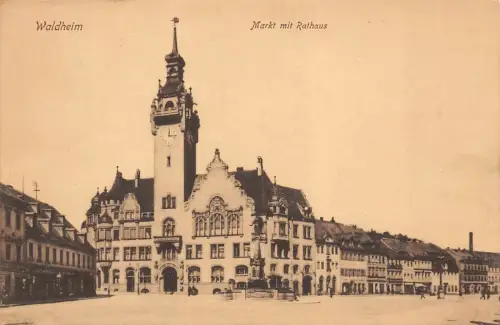 Waldheim Markt mit Rathaus Postkarte AK
