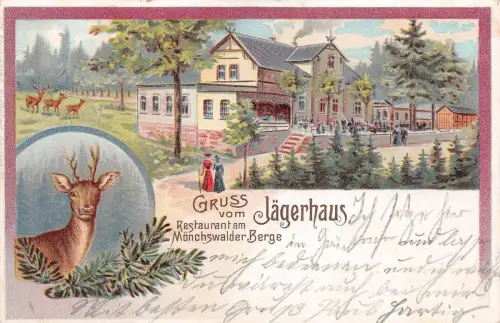 Gruss vom Jägerhaus Restaurant am Mönchswalder Berge Postkarte AK 1903