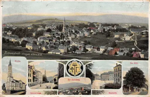 Neumarkt, Kirche u. Stadtansicht Eibenstock Erzgebirge Sachsen Postkarte AK 1906