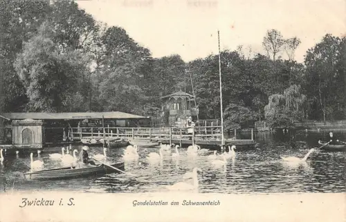 Zwickau i. S. Gondelstation am Schwanenteich Postkarte AK 1908
