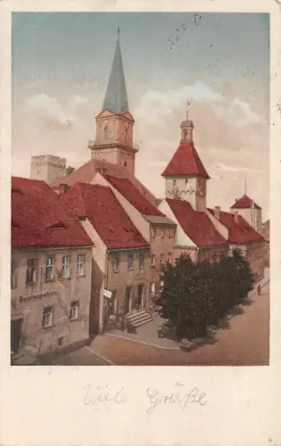 Marktredwitz Rathaus mit Kirche und altem Schloßturm Postkarte AK 1931