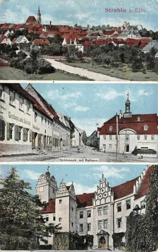 Strehla a. Elbe Schlossstr. mit Rathaus Postkarte AK