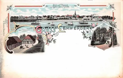 Gruss aus Lemwerder Blick auf Vegesack Gasthaus z. Traube Bremen Litho AK