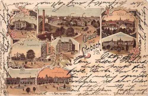 Gruss aus Limbach i. S. Johannesplatz Ludwigsplatz Litho Feldpostkarte AK 1915