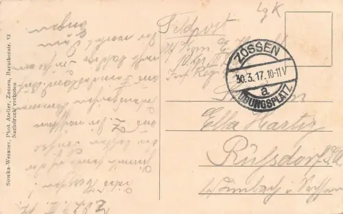 Gruss aus dem Truppenlager Zossen Feldpostkarte 1917