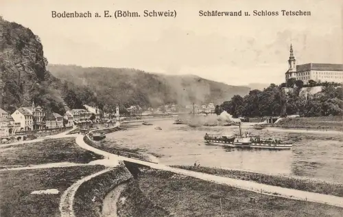 Bodenbach a. E. (Böhm. Schweiz) Schäferwand u. Schloss Tetschen Postkarte AK