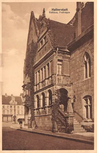 Halberstadt Rathaus Freitreppe Postkarte AK