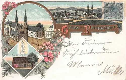 Gruss aus Philippsdorf bei Georgswalde Jiříkov Gnadenhaus Litho Postkarte 1899
