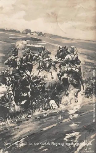 Ulanen Kavalleripatrouile beschlagnahmen feindliches Flugzeug Patriotika AK 1914