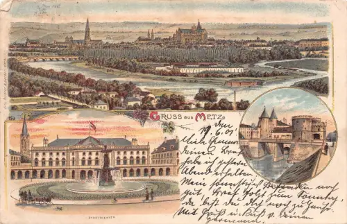 Gruss aus Metz Stadttheater Deutsches Thor Postkarte AK 1901
