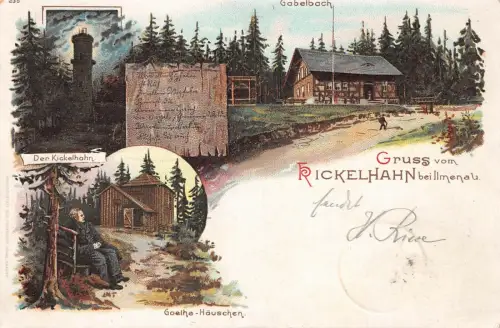 Gruss vom Rickelhahn bei Ilmenau Goethte Häuschen Thüringen Postkarte AK 1899