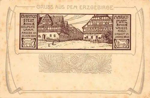Erzgebirge Hartenstein Goldene Lamm und Weisse Ross AK um 1900