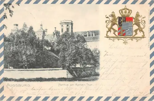 Augsburg Parthie am Rothen Thor Wappen Postkarte AK geprägt 1900