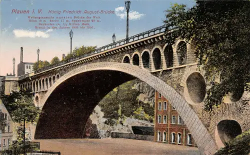 Plauen i. V. König Friedrich August-Brücke Postkarte AK