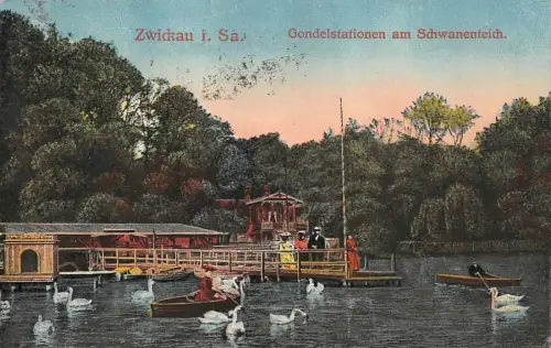 Zwickau i. Sa. Gondelstation am Schwanenteich Postkarte AK 1920