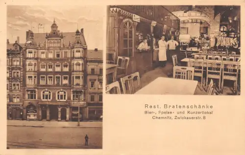 Restaurant Bratenschänke Bier-, Speise- und Konzertlokal Chemnitz AK 1928