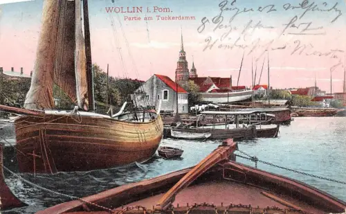 Wollin i. Pom. Partie am Tuckerdamm Postkarte AK 1922