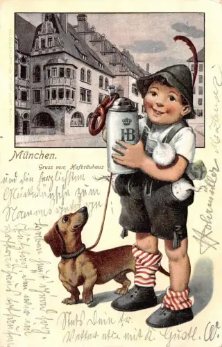 München Gruss vom Hofbräuhaus Postkarte AK geprägt 1903