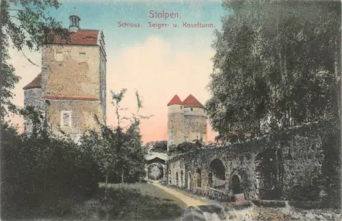 Schloss, Seiger und Koselturm in Stolpen Sachsen Postkarte AK 1910