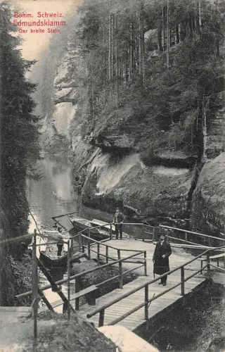 Ansicht Böhm. Schweiz Edmundsklamm Der breite Stein Postkarte AK
