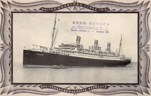 Dreischraubendampfer Resolute United American Lines Inc. Postkarte AK 1922