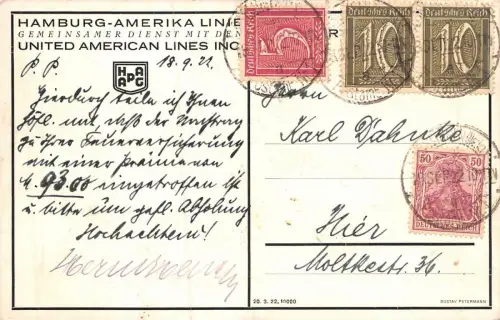 Dreischraubendampfer Resolute United American Lines Inc. Postkarte AK 1922