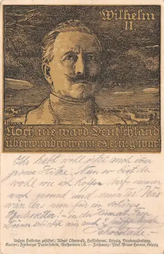 Nie war Deutschland überwunden wenn es einig war Wilhelm II. Patriotika AK 1915