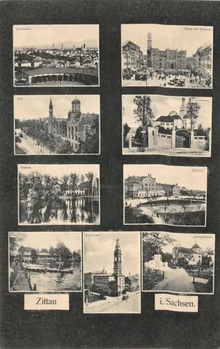 Panorama Karte Zittau Post, Bahnhof und Krematorium Sachsen Postkarte AK 1916