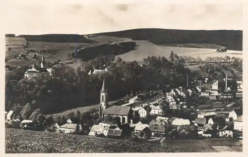 Stadtansicht mit Schloss Purschenstein Neuhausen Erzgebirge Sachsen Postkarte AK