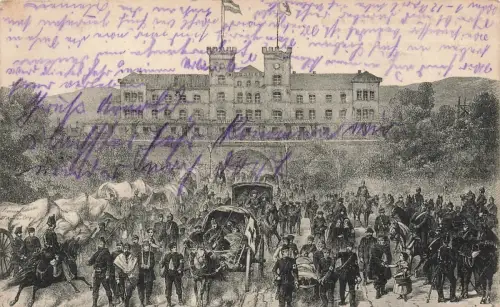 Soldaten am Bahnhof St. Johann Saarbrücken nach Schlacht von Spichern AK 1912