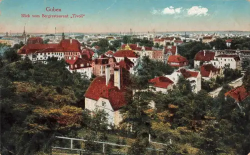 Blick vom Bergrestaurant Tivoli Guben Brandenburg Postkarte AK 1918