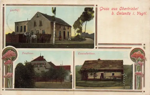 Gasthof, Forsthaus u. Einsiedlerhaus Oelsnitz Vogtland Sachsen Postkarte AK 1913