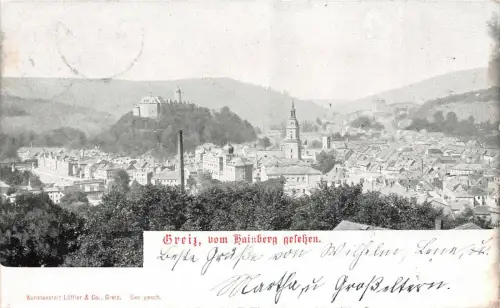 Stadtansicht Greiz Blick vom Hainberg Thüringen Postkarte AK 1903