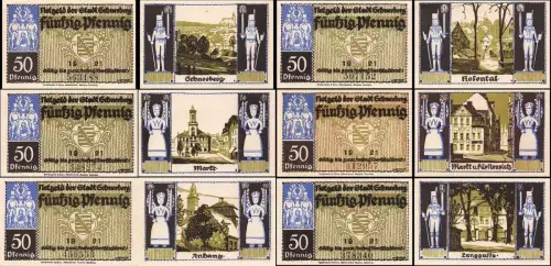 6 x Notgeld SCHNEEBERG Stadt