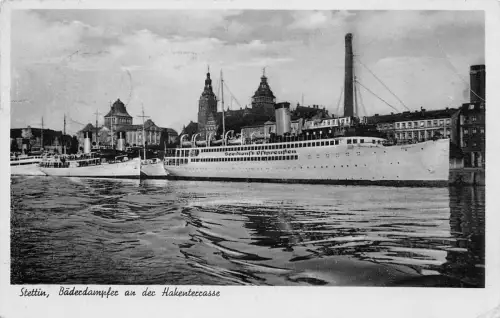 Stettin Bäderdampfer an der Hakenterrasse Postkarte 1942