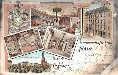 Chemnitz Sachsen Gesellschaftshaus Thalia Litho Postkarte 1901