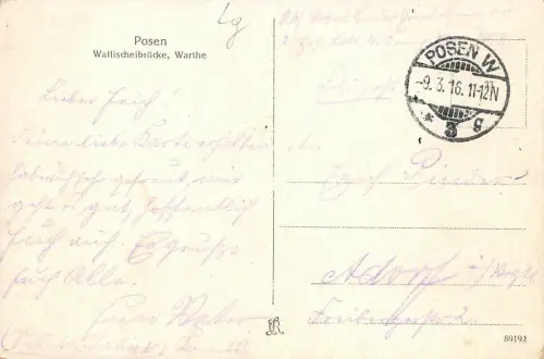 Posen Wallischeibrücke Warthe Apotheke (Apteka) Feldpostkarte 1916