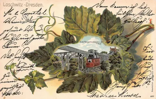 Erste Bergschwebebahn der Welt in Loschwitz Dresden Sachsen Postkarte AK 1904