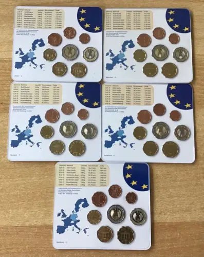 BRD Euro - Münzen KMS Kursmünzensatz 2005 ADFGJ Stempelglanz Komplett