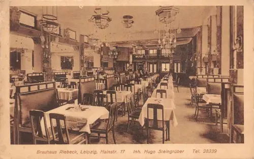 Innenansicht Brauhaus Riebeck in Leipzig Sachsen Postkarte AK 1925
