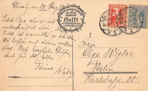 Kattowitz Gleiwitz Kohlen Industrie Postkarte 1921 schlesisches Briefmarke